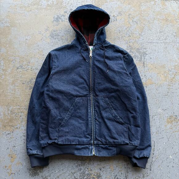 Vintage Flannel Lined Denim Hooded Workwear Jacket L - Picture 1 of 8
